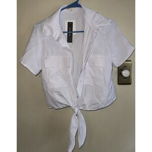 Vintage Say Anything White Button Down Tie Top  Pockets Y2K 90s Size M